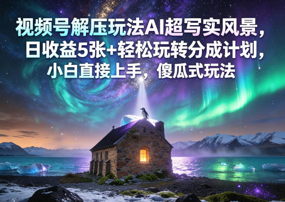 视频号解压玩法AI超写实风景，日收益5张+轻松玩转分成计划，小白直接上手，傻瓜式玩法-灰产星球