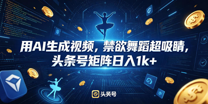 用AI生成视频，禁欲舞蹈超吸睛，头条号矩阵日入1k+-灰产星球