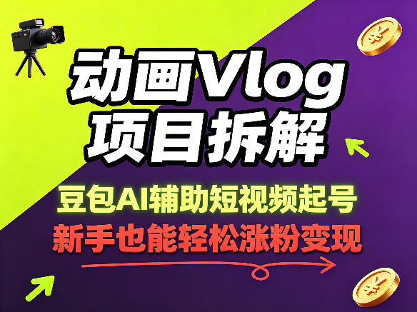 动画Vlog项目拆解，豆包AI辅助短视频起号，新手也能轻松涨粉，43条作品涨粉8.3W-灰产星球