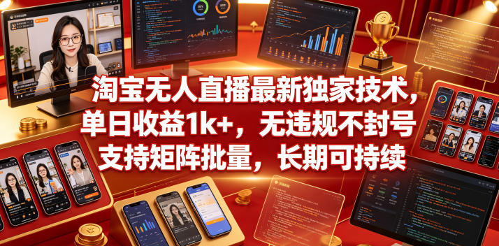 淘宝无人直播最新独家技术，单日收益1k+，无违规不封号，支持矩阵批量，长期可持续【揭秘】-灰产星球