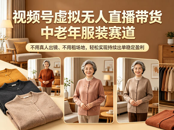 视频号虚拟无人直播带货中老年服装赛道，不用真人出镜、不用租场地，轻松实现持续出单稳定盈利-灰产星球