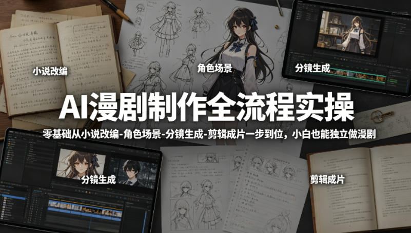 AI漫剧制作全流程实操，零基础从小说改编-角色场景-分镜生成-剪辑成片一步到位，小白也能独立做漫剧-灰产星球