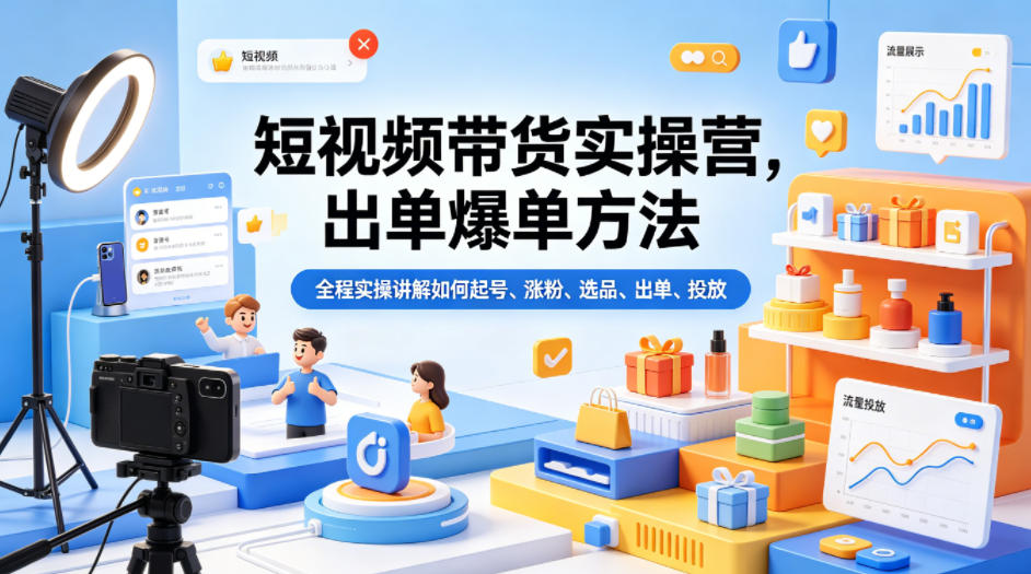短视频带货实操营，出单爆单方法，全程实操讲解如何起号、涨粉、选品、出单、投放（更新0515）-灰产星球