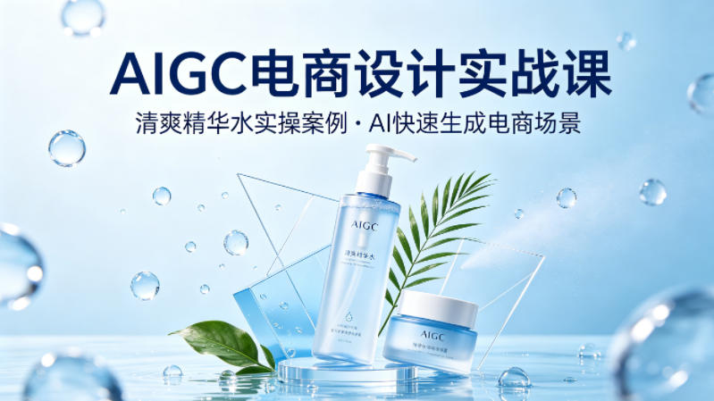 AIGC电商设计实战课，以清爽精华水为实操案例，教你用AI快速生成电商场景-灰产星球