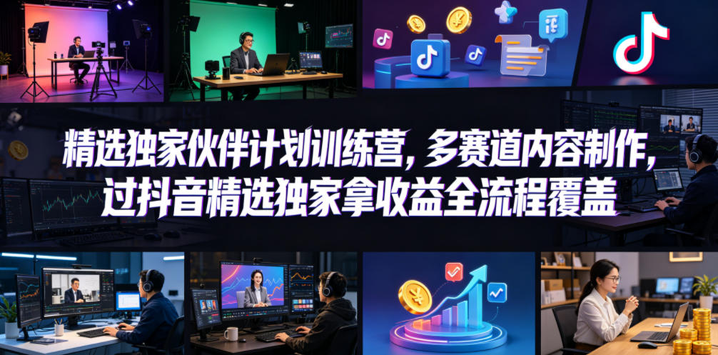 小豁食堂精选独家伙伴计划训练营，多赛道内容制作，过抖音精选独家拿收益全流程覆盖-灰产星球