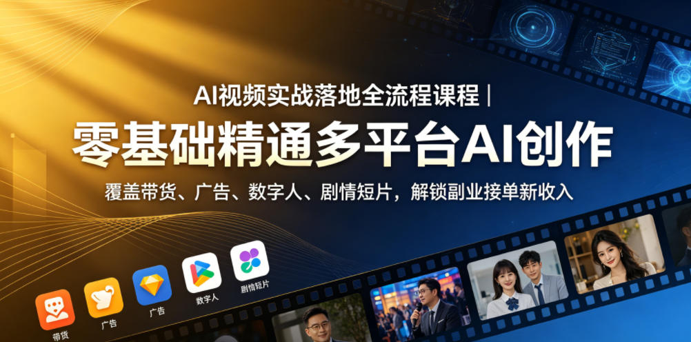 AI视频实战落地全流程课程｜零基础精通多平台AI创作，覆盖带货、广告、数字人、剧情短片，解锁副业接单新收入-灰产星球