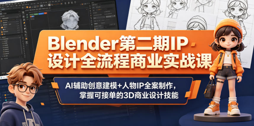 Blender第二期IP设计全流程商业实战课,AI辅助创意建模+人物IP全案制作,掌握可接单的3D商业设计技能-灰产星球