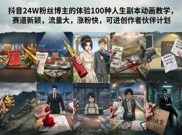 抖音24W粉丝博主的体验100种人生副本动画教学，赛道新颖，流量大，涨粉快，可进创作者伙伴计划-灰产星球