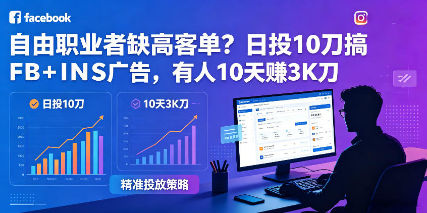 自由职业者缺高客单？日投10刀搞FB+INS广告，有人10天赚3K刀！【原创双语字幕】-灰产星球