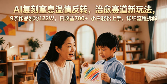 AI复刻窒息温情反转，治愈赛道新玩法，9条作品涨粉122W，日收益700+ 小白轻松上手，详细流程拆解-灰产星球
