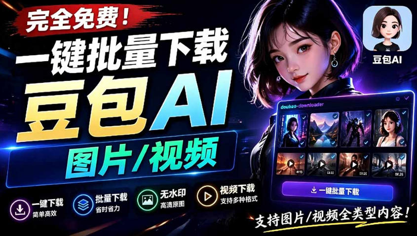 Github最新发布！一键批量下载豆包AI无水印图片/视频，简单易用，自动解析提示词-灰产星球