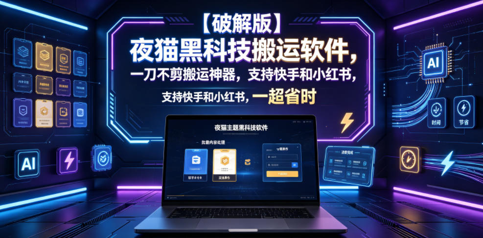 【破解版】夜猫黑科技搬运软件,一刀不剪搬运神器,支持快手和小红书,一键搬运超省时!-灰产星球