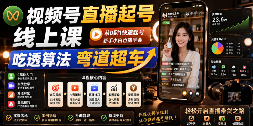 视频号直播起号线上课，吃透算法弯道超车（2026年6月）-灰产星球