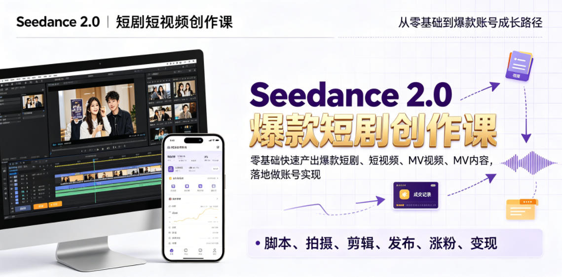 Seedance 2.0短剧短视频创作课,零基础快速产出爆款短剧、短视频、MV内容,落地做账号实现变现-灰产星球