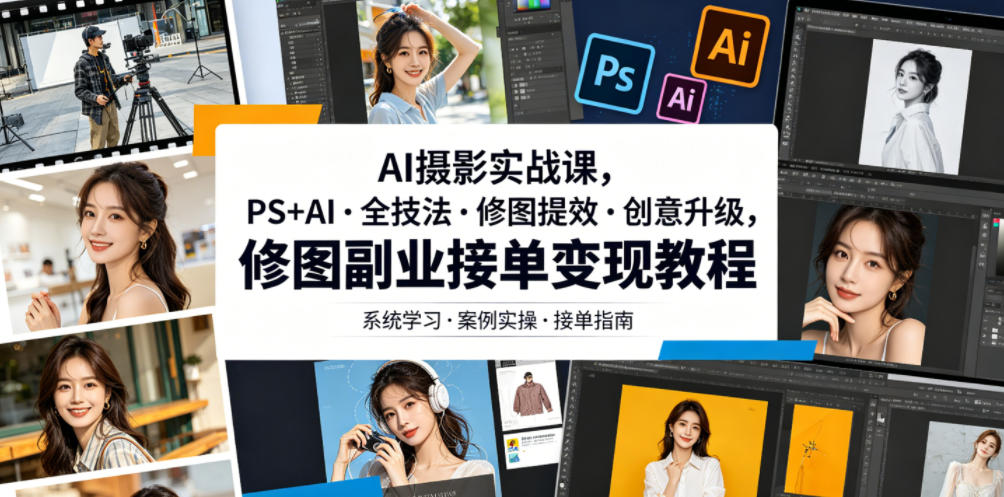 AI摄影实战课,PS+AI?全技法?修图提效?创意升级,修图副业接单变现教程-灰产星球