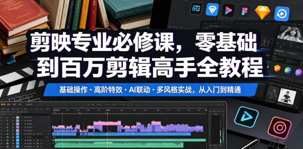 剪映专业必修课,零基础到百万剪辑高手全教程,基础操作?高阶特效?AI联动?多风格实战,从入门到精通-灰产星球