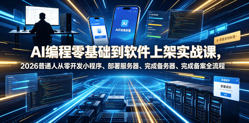 AI编程零基础到软件上架实战课，2026普通人从零开发小程序、部署服务器、完成备案全流程项目落地教程-灰产星球