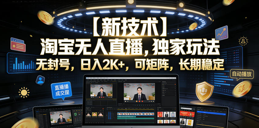 【新技术】淘宝无人直播,独家玩法,无封号,日入2K+,可矩阵,长期稳定【揭秘】-灰产星球