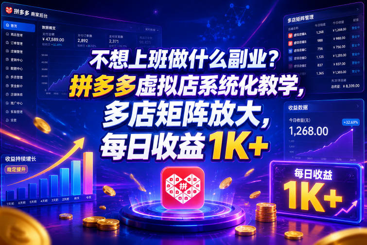 不想上班做什么副业？拼多多虚拟店系统化教学，多店矩阵放大，每日收益1K+【揭秘】-灰产星球