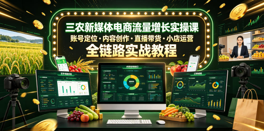 三农新媒体电商流量增长实操课，账号定位?内容创作?直播带货?小店运营，全链路实战教程-灰产星球