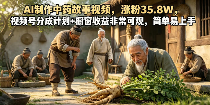 AI制作中药故事视频,涨粉35.8W,视频号分成计划+橱窗收益非常可观,简单易上手-灰产星球