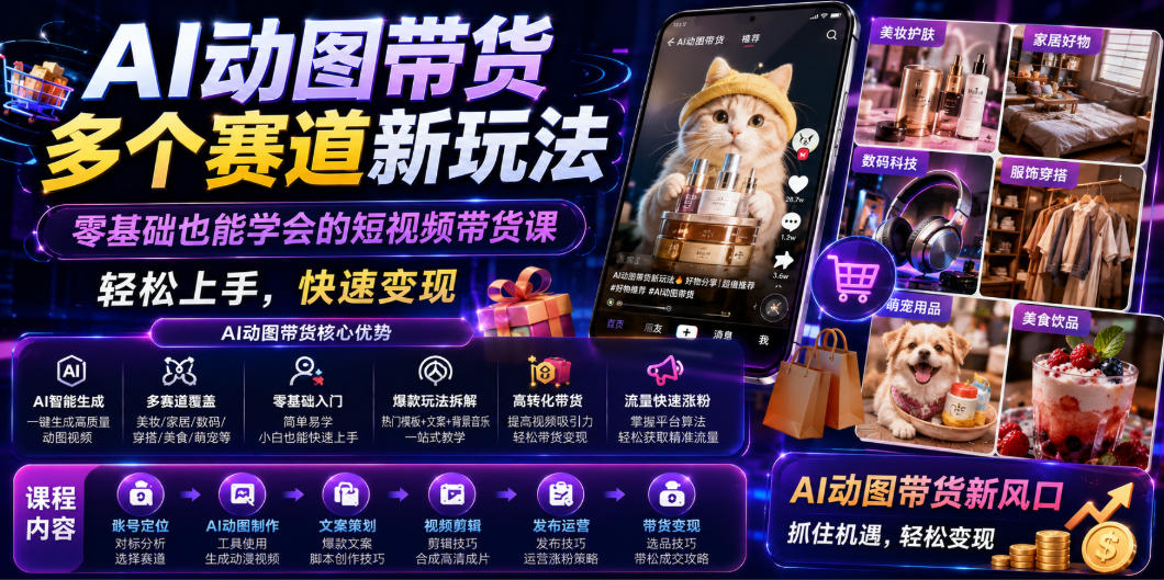 AI动图带货多个赛道新玩法，零基础也能学会的短视频带货课，轻松上手，快速变现-灰产星球