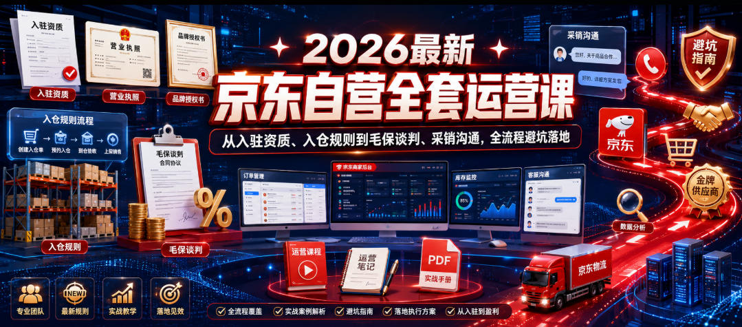 2026最新京东自营全套运营课,从入驻资质、入仓规则到毛保谈判、采销沟通,全流程避坑落地-灰产星球