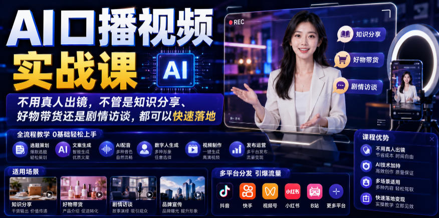 AI口播视频实战课，不用真人出镜，不管是知识分享、好物带货还是剧情访谈，都可以快速落地-灰产星球