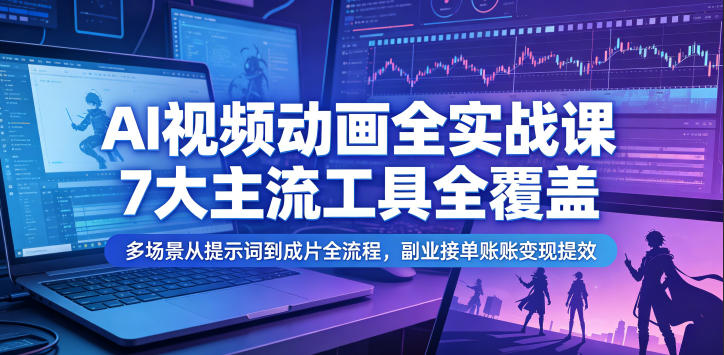 AI视频动画全实战课,7大主流工具全覆盖,多场景从提示词到成片全流程,副业接单账号变现提效-灰产星球