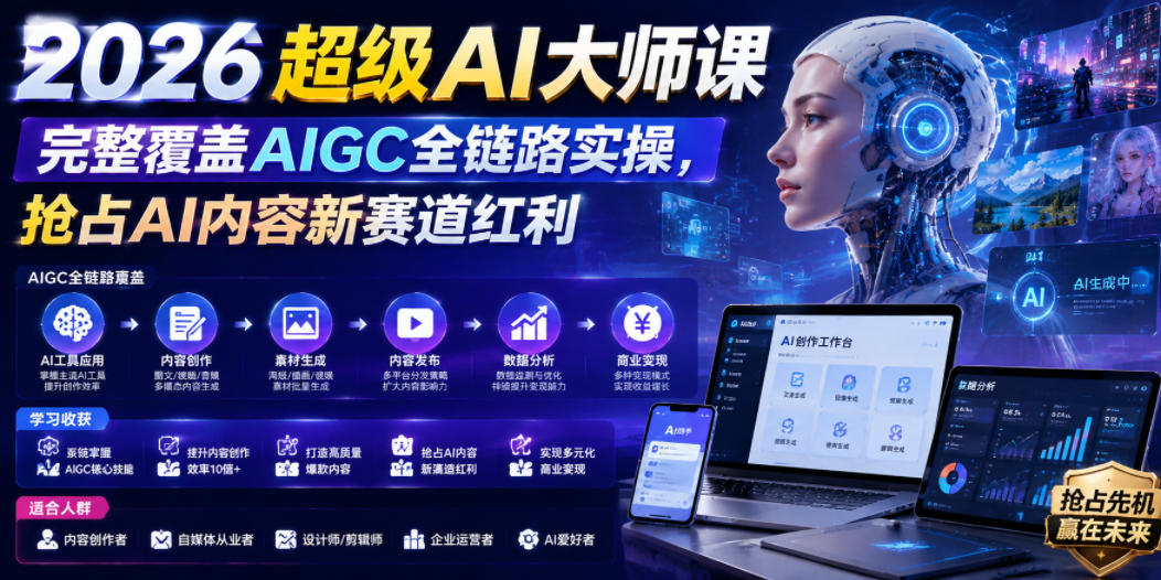 2026超级AI大师课,完整覆盖AIGC全链路实操,抢占AI内容新赛道红利-灰产星球