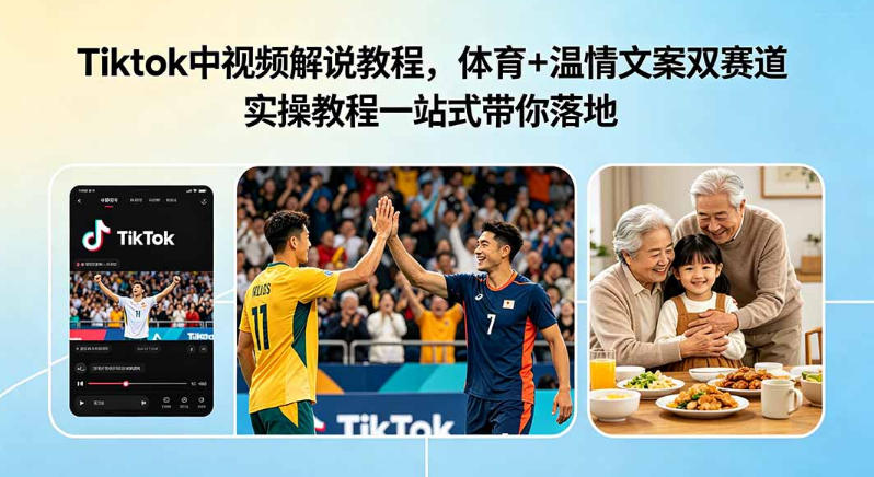 Tiktok中视频解说教程，体育+温情文案双赛道实操教程一站式带你落地，教你出海賺美刀-灰产星球