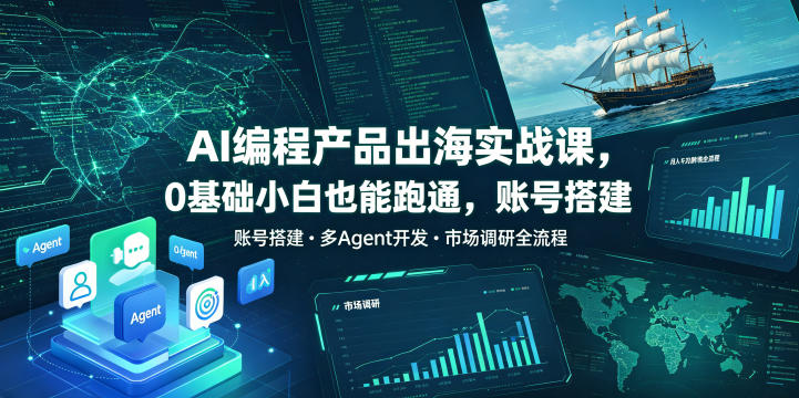 AI编程产品出海实战课,0基础小白也能跑通,账号搭建?多Agent开发?市场调研全流程,月入千刀跨境变现教程-灰产星球