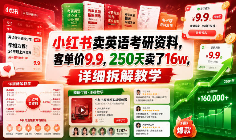 小红书卖英语考研资料,客单价9.9,250天卖了16w,详细拆解教学-灰产星球