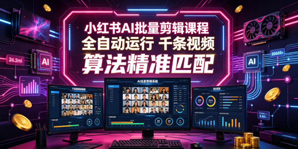 小红书AI批量剪辑课程,24小时全自动运行,解放双手专注运营,千条视频批量处理,小红书算法精准匹配-灰产星球