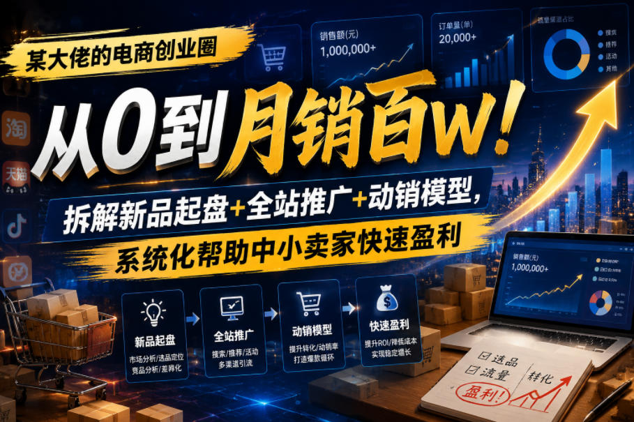 某大佬的电商创业圈从0到月销百W！拆解新品起盘+全站推广+动销模型，系统化帮助中小卖家快速盈利-灰产星球
