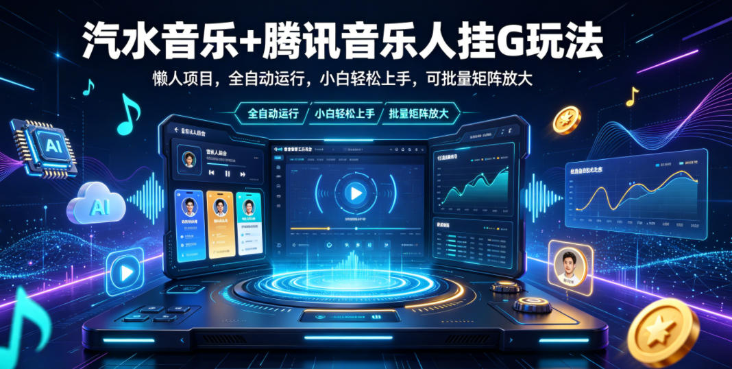 汽水音乐+腾讯音乐人挂G玩法,懒人项目,全自动运行,小白轻松上手,可批量矩阵放大【揭秘】-灰产星球