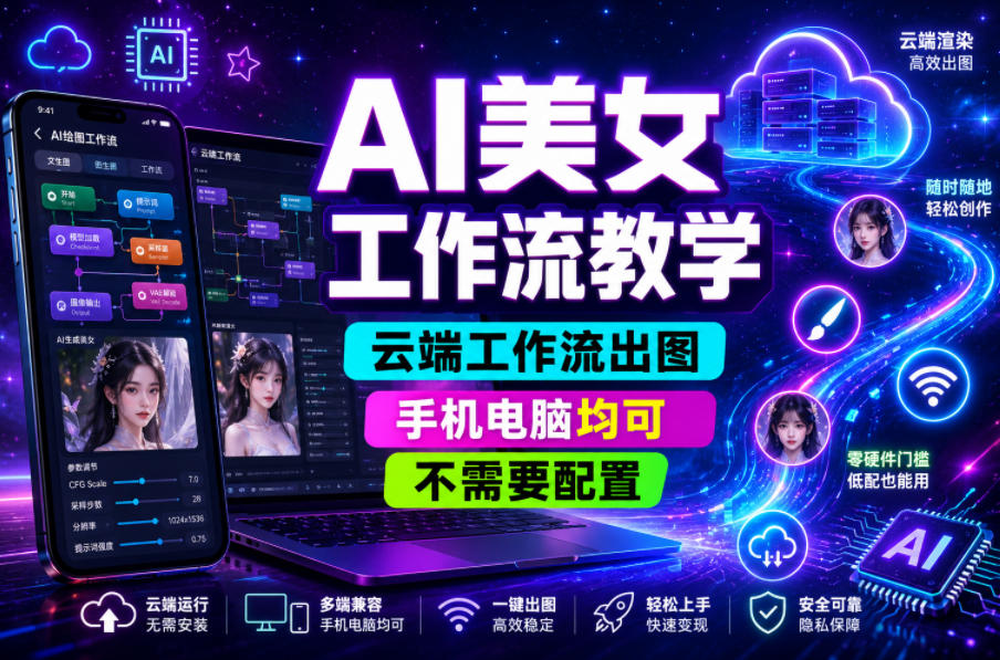 AI美女工作流教学，云端工作流出图，手机电脑均可，不需要配置，快速起号涨粉-灰产星球