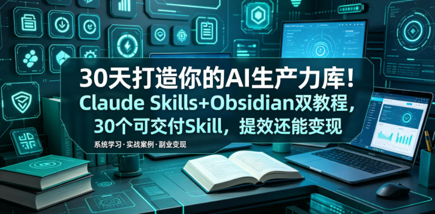 30天打造你的AI生产力库!Claude Skills+Obsidian 双教程,30 个可交付 Skill,提效还能变现-灰产星球