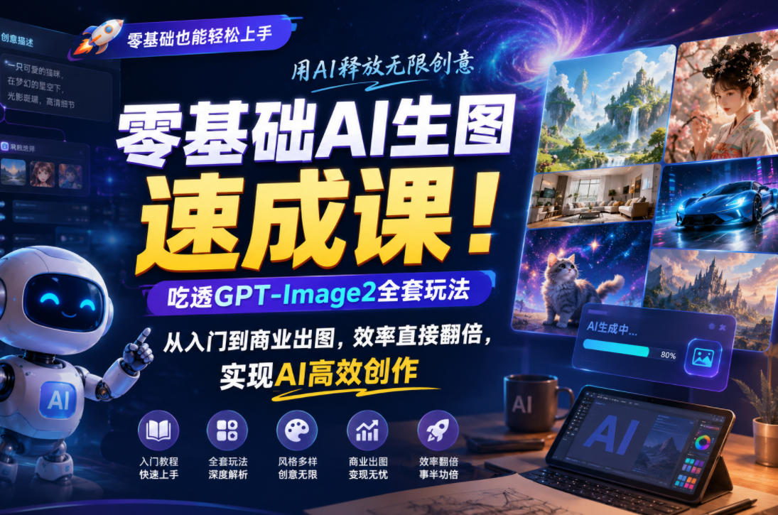 零基础AI生图速成课!吃透GPT-Image2全套玩法,从入门到商业出图,效率直接翻倍,实现AI高效创作-灰产星球