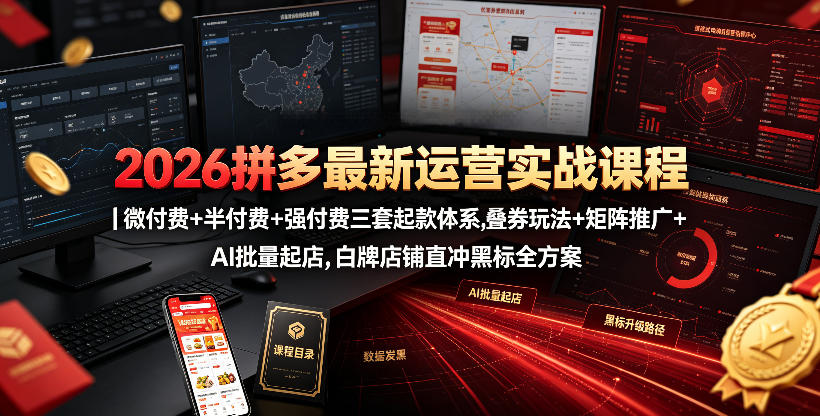 2026拼多多最新运营实战课程｜微付费+半付费+强付费三套起款体系，叠券玩法+矩阵推广+AI批量起店，白牌店铺直冲黑标全方案-灰产星球