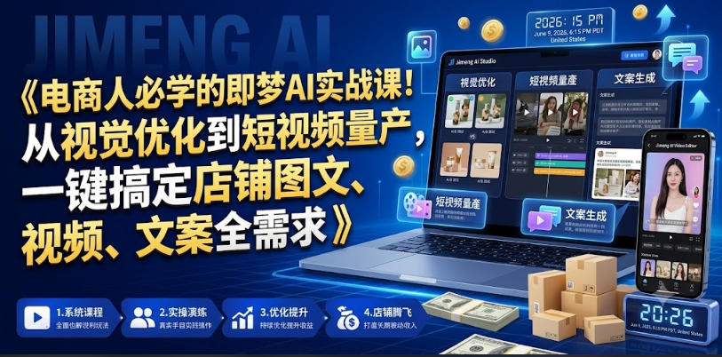电商人必学的即梦AI实战课！从视觉优化到短视频量产，一键搞定店铺图文、视频、文案全需求-灰产星球