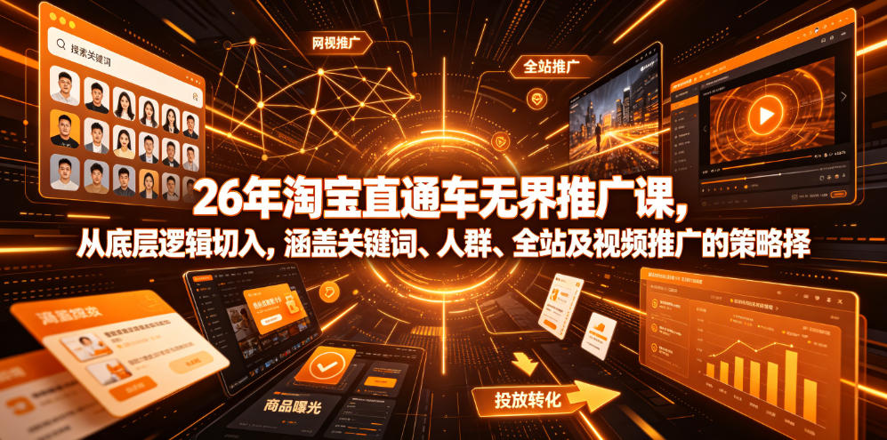 26年淘宝直通车无界推广课，从底层逻辑切入，涵盖关键词、人群、全站及视频推广的策略选择-灰产星球