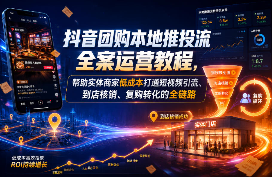抖音团购本地推投流全案运营教程,帮助实体商家低成本打通短视频引流、到店核销、复购转化的全链路-灰产星球
