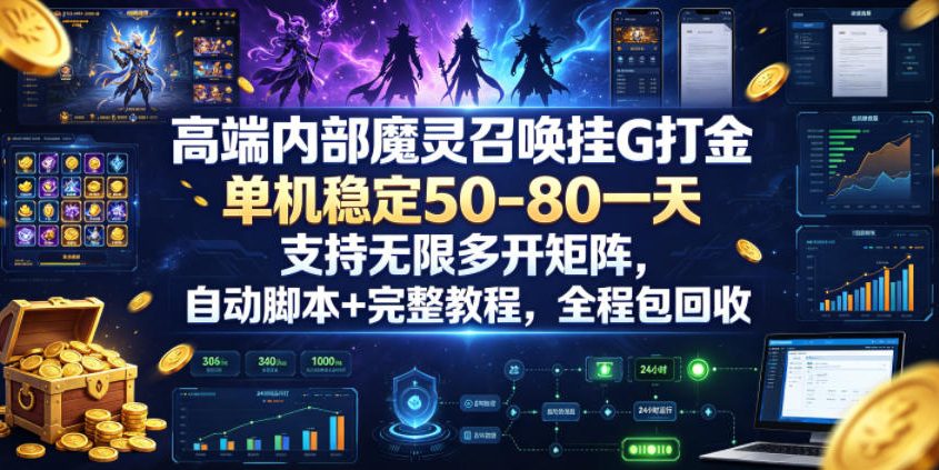 高端内部魔灵召唤挂G打金，单机稳定50-80一天，支持无限多开矩阵，自动脚本+完整教程，全程包回收【揭秘】-灰产星球