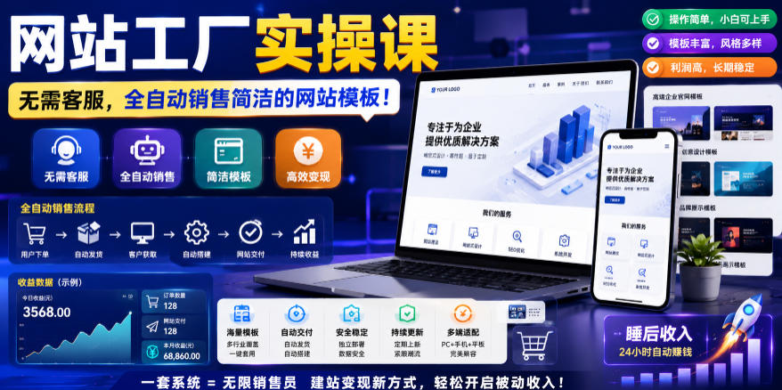 网站工厂实操课,无需客服,网站模板自动赚钱!【原创双语字幕】-灰产星球