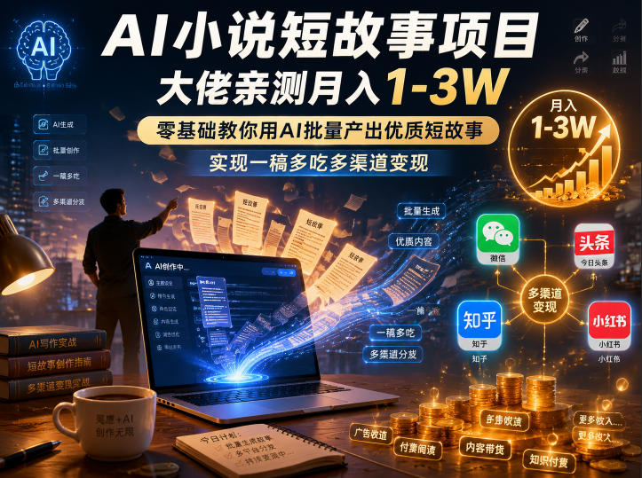 AI小说短故事项目，大佬亲测月入1-3W，零基础教你用AI批量产出优质短故事，实现一稿多吃多渠道变现（更新0710）-灰产星球