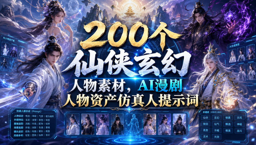 200个仙侠玄幻人物素材，AI漫剧人物资产仿真人提示词-灰产星球