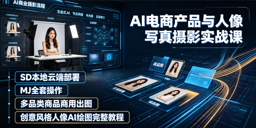AI电商产品与人像写真摄影实战课｜SD本地云端部署、MJ全套操作、多品类商品商用出图、创意风格人像AI绘图完整教程-灰产星球