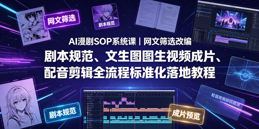 AI漫剧SOP系统课｜网文筛选改编、剧本规范、文生图图生视频成片、配音剪辑全流程标准化落地教程-灰产星球