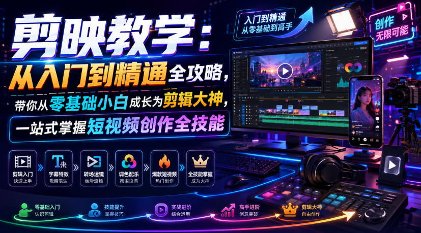 剪映教学：从入门到精通全攻略，带你从零基础小白成长为剪辑大神，一站式掌握短视频创作全技能-灰产星球